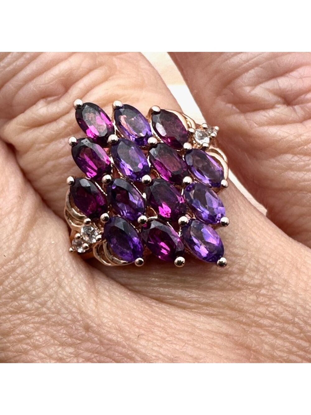 BBJ Amethyst Rhodalite Diamond Rose Gold Plated Sterling Silver Ring Size 8